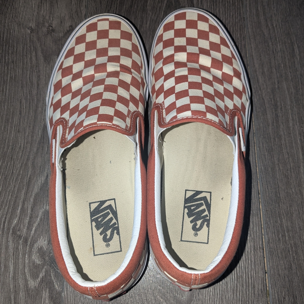 Vans Red and White Classic Slip-On Sneakers